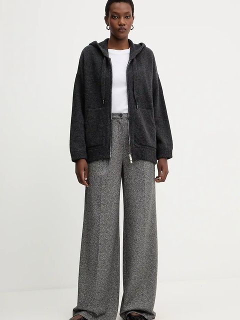 Marella bluza wełniana damska kolor szary z kapturem melanżowa 2523906015200