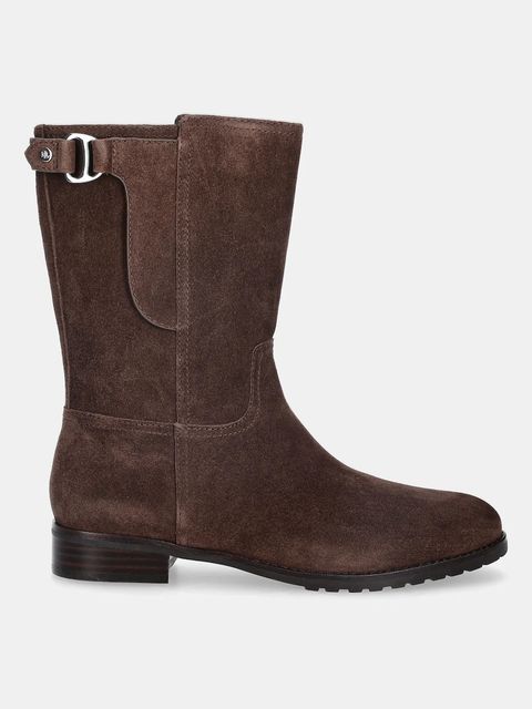 Lauren Ralph Lauren botki zamszowe Tasha Mid damskie kolor brązowy na płaskim obcasie 802980070002