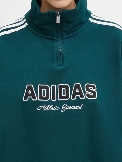 adidas Originals bluza bawełniana Quarter Zip damska kolor zielony z aplikacją KF2309
