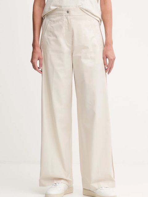 Calvin Klein Jeans spodnie bawełniane damskie kolor beżowy szerokie high waist LV044D612G - zdjęcie produktu nr 1