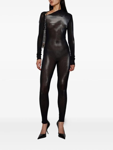 Jean Paul Gaultier asymmetric-collar mesh jumpsuit - Black