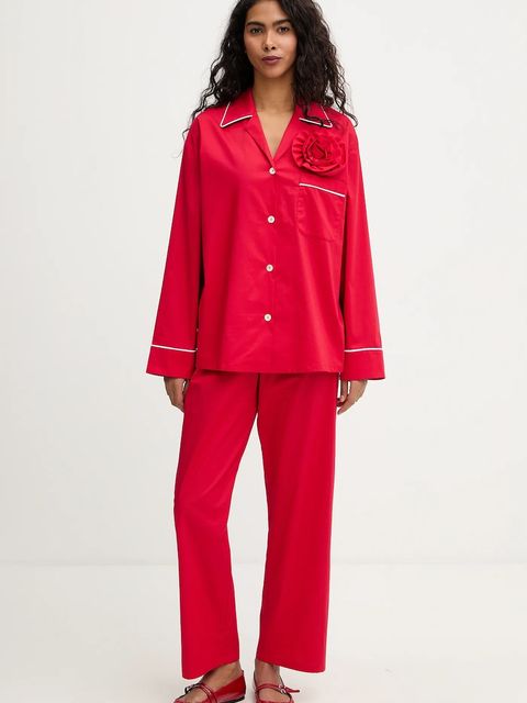 The Sleeper piżama bawełniana damska kolor czerwony bawełniana RSSP06P013R - zdjęcie produktu nr 1