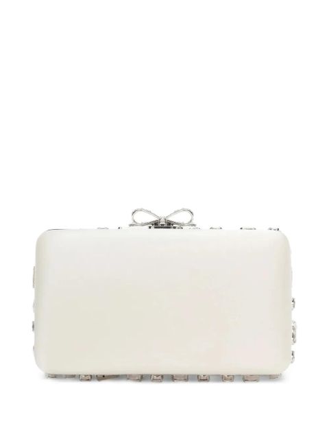 Self-Portrait SELF-PORTRAIT CREAM SATIN CRYSTAL CLUTCH - Neutrals