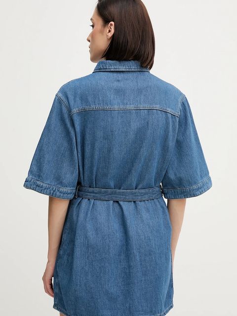 Calvin Klein Jeans sukienka z domieszką lnu kolor niebieski mini prosta J20J225169