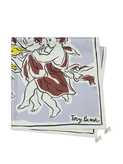 Tory Burch Cherubs silk square scarf - Grey