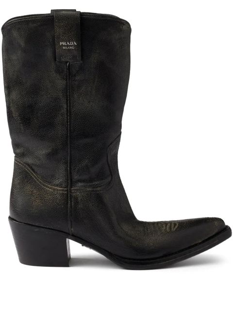 Prada 25mm grained leather cowboy boots - Black - zdjęcie produktu nr 1