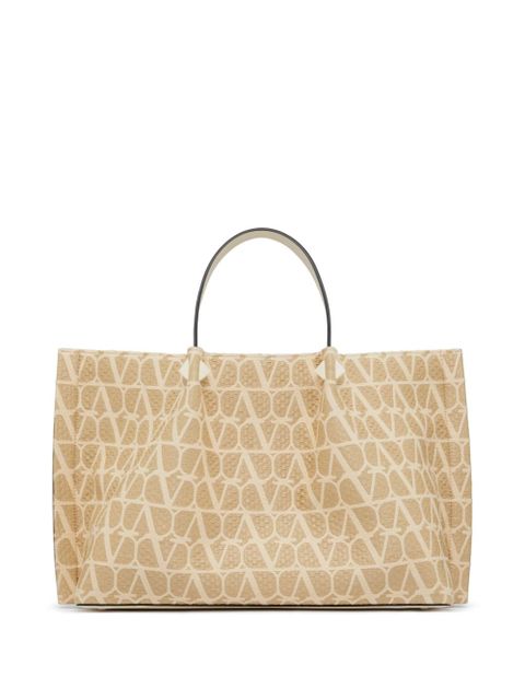 Valentino Garavani medium Toile Iconographe raffia tote bag - Neutrals