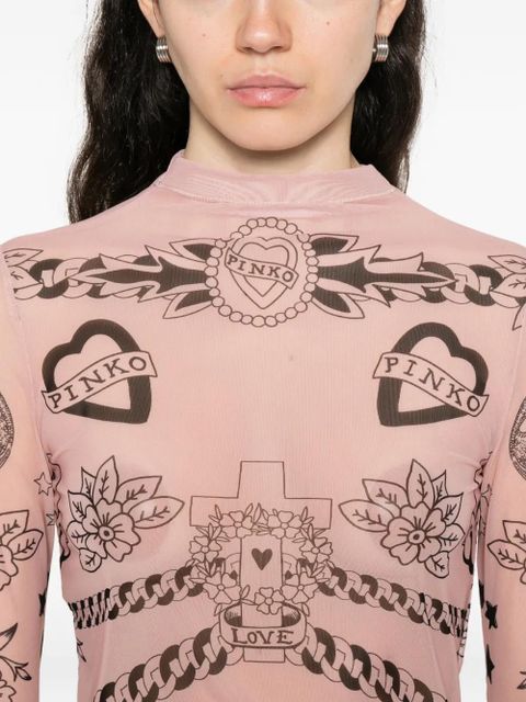 PINKO graphic-print mesh top - Neutrals
