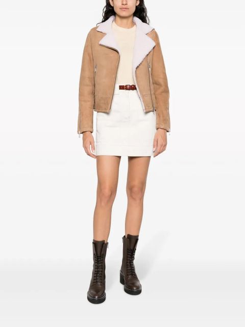 Yves Salomon shearling-trim leather biker jacket - Neutrals - zdjęcie produktu nr 2
