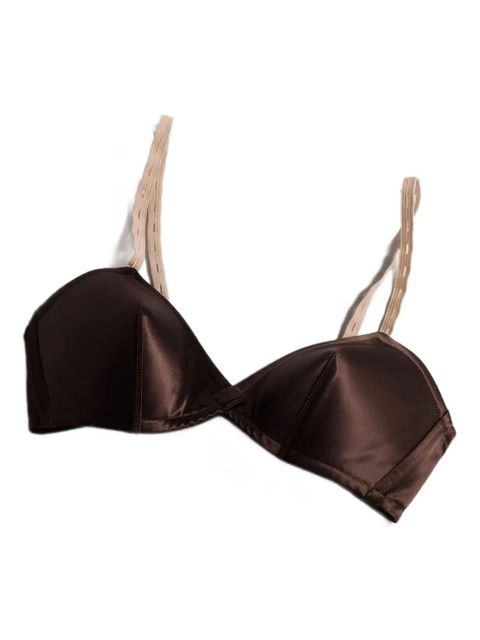 Miu Miu logo-patch satin bra - Brown