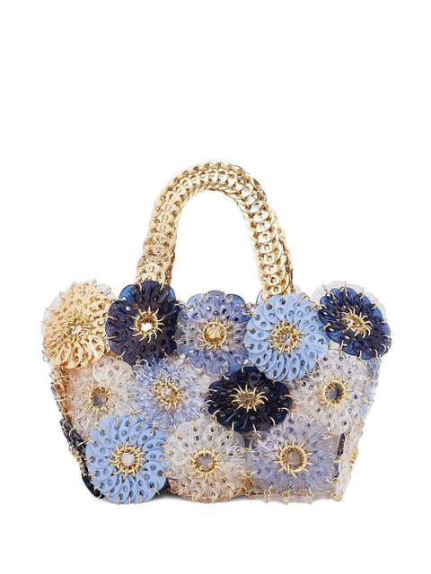 Rabanne flower-embellished chain-strap tote bag - Blue