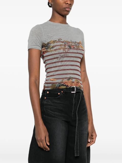 Jean Paul Gaultier striped floral T-shirt - Grey
