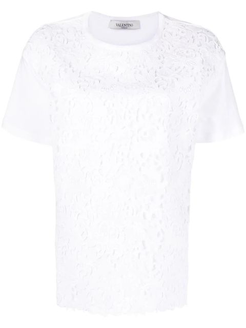 Valentino Garavani logo print lace-panel T-shirt - White - zdjęcie produktu nr 1
