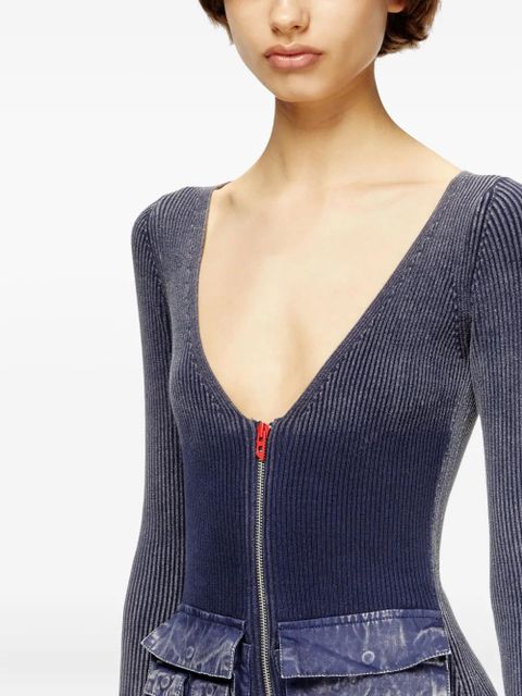 Diesel ribbed zip-front pocketed day dress - Blue