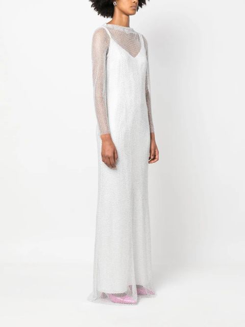 Max Mara rhinestone-mesh layered maxi dress - White