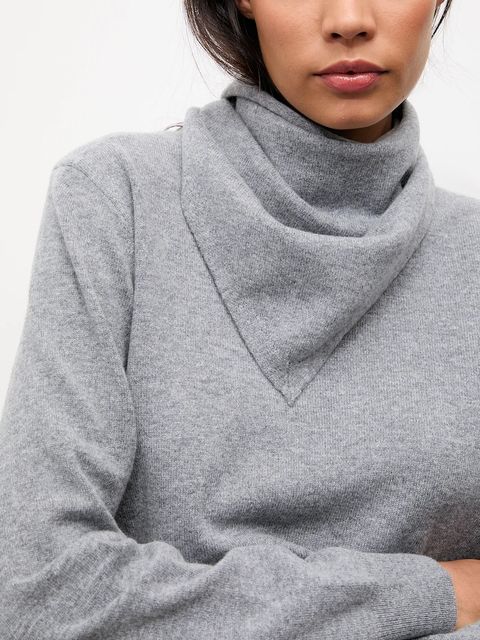 Answear.LAB sweter z wełny merino z apaszką damski kolor szary lekki