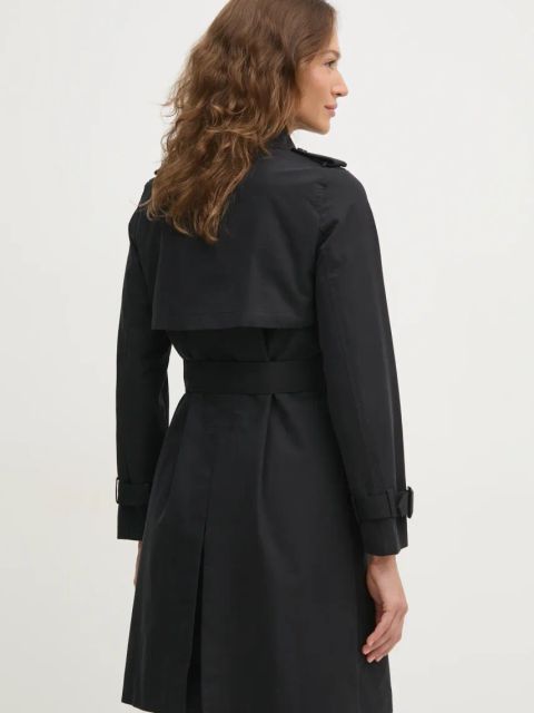 Sisley trencz damski kolor czarny przejściowy dwurzędowy 2KVRLN05E