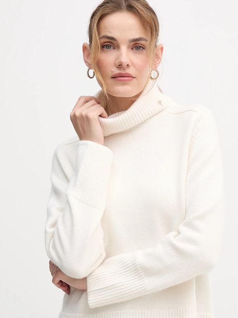 Joop! sweter z dodatkiem wełny damski kolor beżowy z golfem 30049417