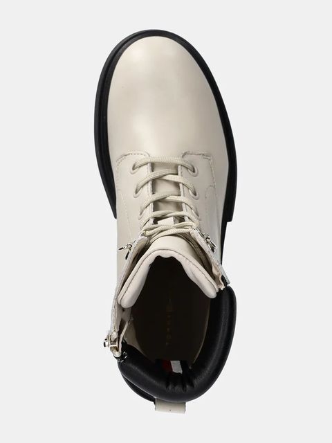 Tommy Hilfiger workery skórzane LACE-UP BIKER LEATHER damskie kolor beżowy na platformie FW0FW08167