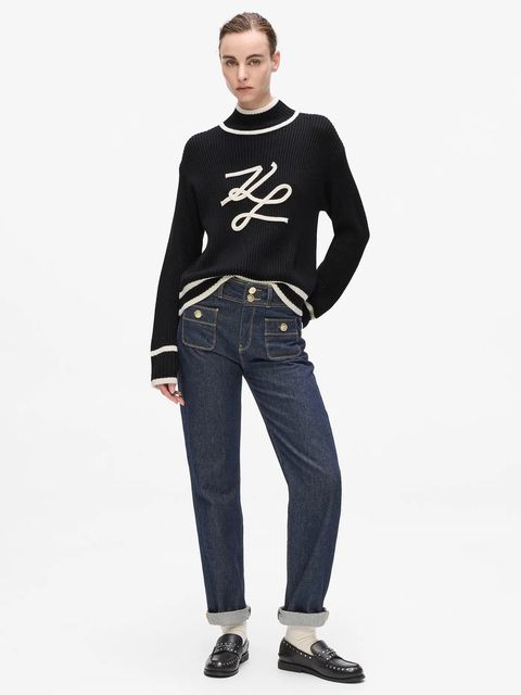 Karl Lagerfeld sweter wełniany damski kolor czarny z półgolfem A4W18051