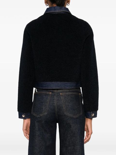 Maje denim-trim shearling jacket - Blue