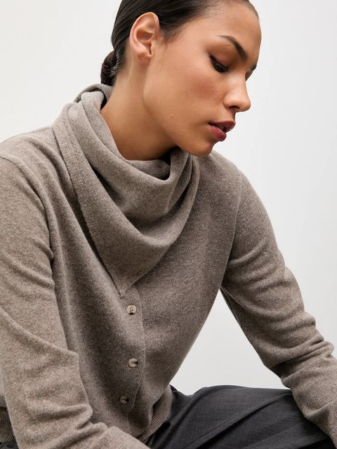 Answear.LAB kardigan z wełny merino z apaszką damski kolor brązowy lekki - zdjęcie produktu nr 1