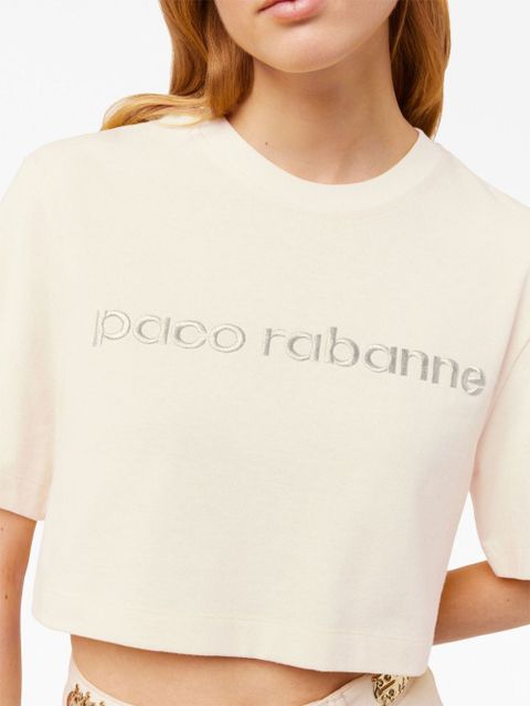 Rabanne logo-embroidered cropped T-shirt - Neutrals