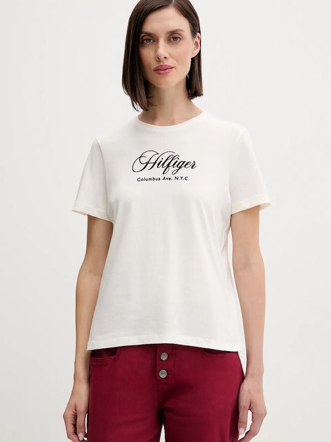 Tommy Hilfiger t-shirt bawełniany damski kolor beżowy WW0WW46120 - zdjęcie produktu nr 1