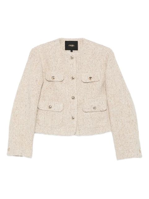 Maje buttoned-up cropped tweed jacket - Neutrals - zdjęcie produktu nr 1