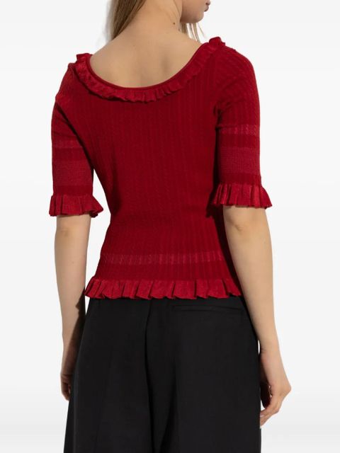 Versace frill-trimmed ribbed top - Red