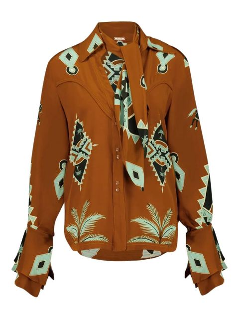 Johanna Ortiz geometric-print V-neck shirt - Brown - zdjęcie produktu nr 1