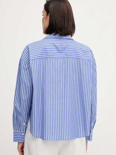 Tommy Hilfiger koszula bawełniana damska kolor niebieski relaxed z wiązanym dekoltem WW0WW44722