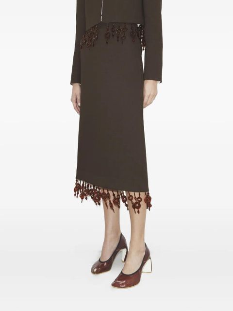 Tory Burch embellished crepe midi skirt - Brown