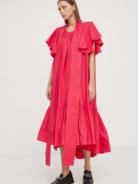 MMC STUDIO sukienka kolor różowy midi rozkloszowana