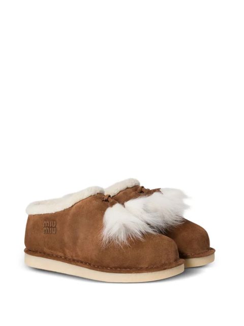 Miu Miu logo-lettering suede slip-ons - Brown