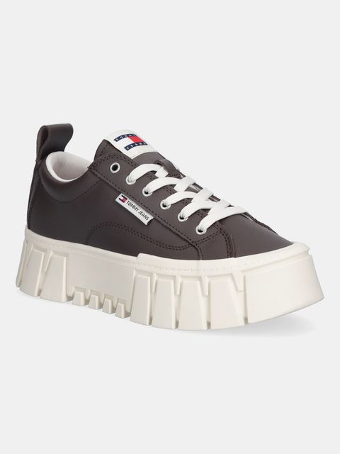 Tommy Jeans sneakersy skórzane TJW VULC FLATFORM LEATHER damskie kolor brązowy EN0EN03008 - zdjęcie produktu nr 1