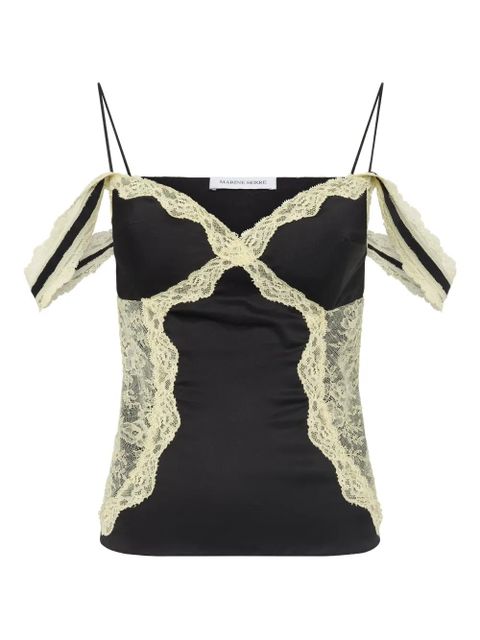 Marine Serre lace-trimmed satin top - Black - zdjęcie produktu nr 1