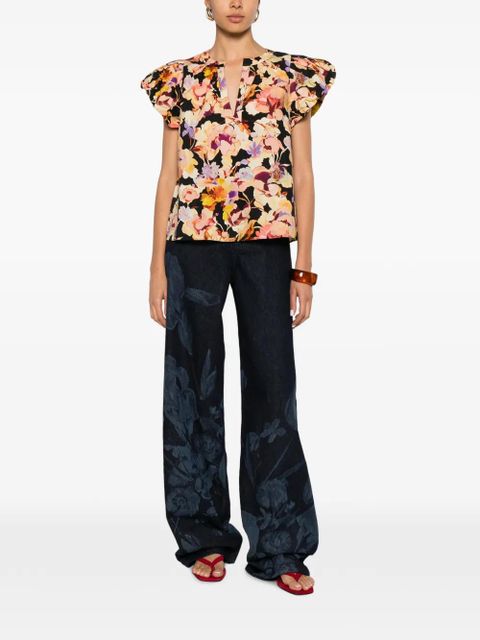 Ulla Johnson Abril SL floral-print blouse - Black - zdjęcie produktu nr 2