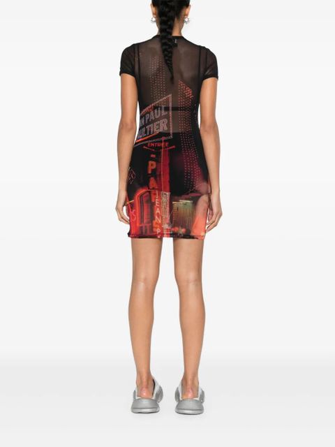Jean Paul Gaultier Pigalle-print mesh mini dress - Black