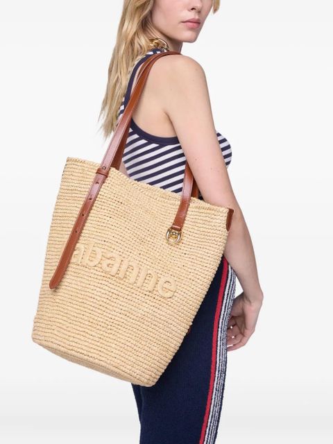 Rabanne woven raffia tote bag - Neutrals
