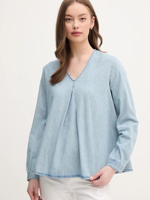 United Colors of Benetton bluzka bawełniana damska kolor niebieski gładka 5RZKDQ0BD - zdjęcie produktu nr 1