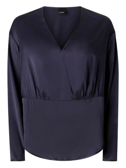 PINKO Frisella V-neck gathered blouse - Blue - zdjęcie produktu nr 1