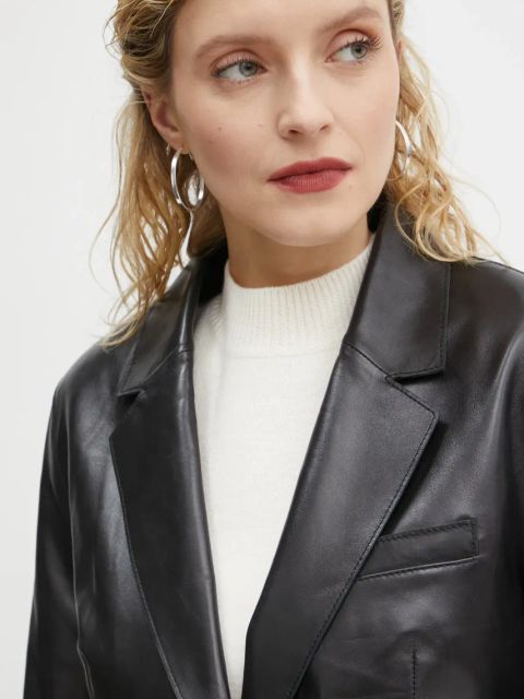 Stand Studio marynarka skórzana Mina kolor czarny jednorzędowa gładka 66391-7850