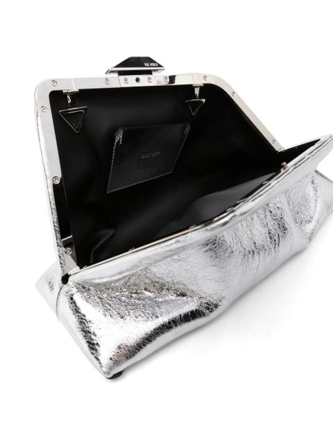 The Attico Day Off metallic leather clutch bag - Silver