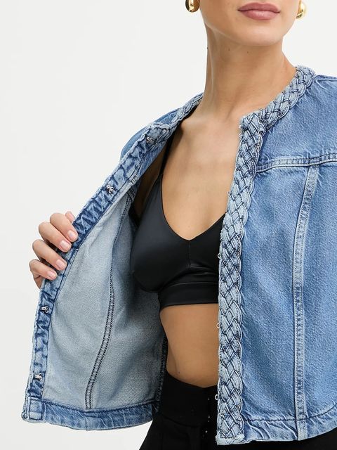 Guess kurtka jeansowa JULIANA kolor niebieski przejściowa W5GN78 D5B94