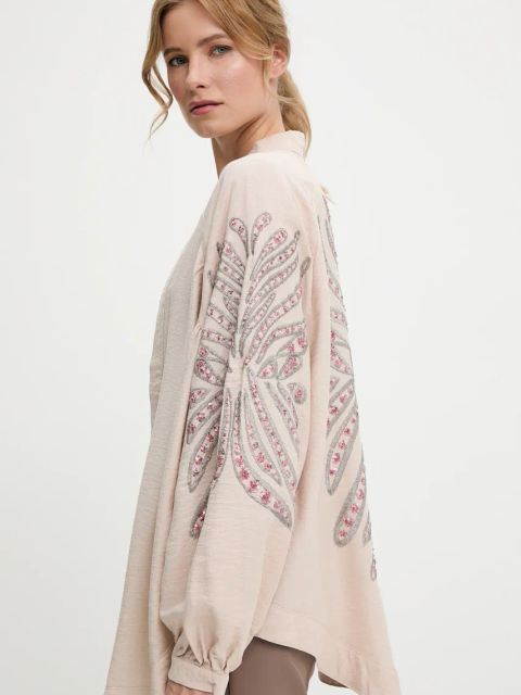 Answear.LAB marynarka kolor różowy oversize wzorzysta