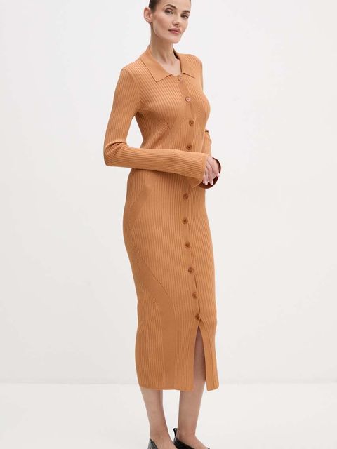 Patrizia Pepe sukienka kolor brązowy maxi dopasowana 8A1339 K9J5