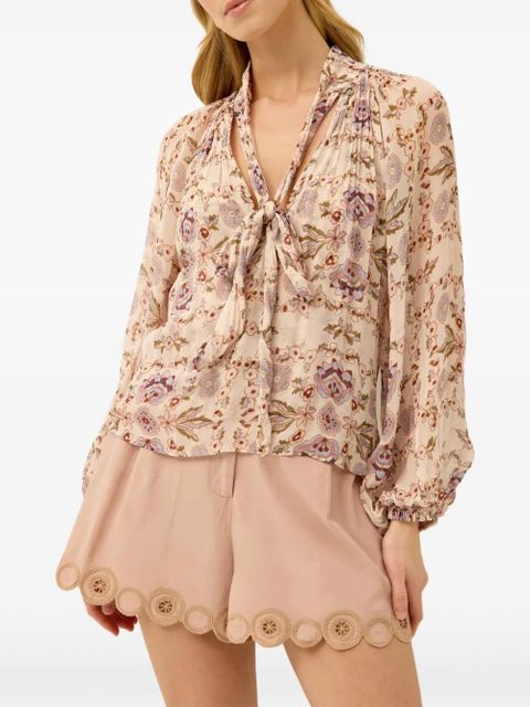 Marie Oliver Florence floral tie blouse - Neutrals