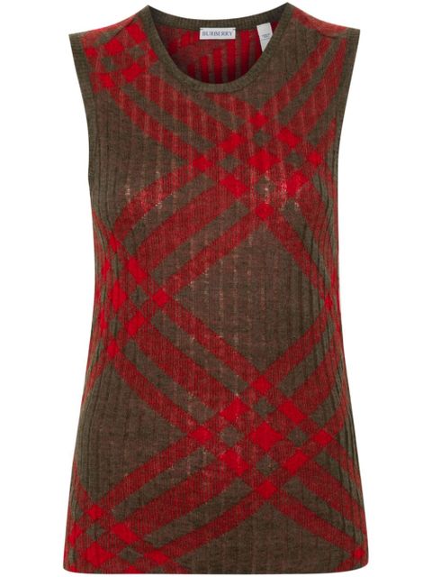 Burberry Check Wool Blend Tank Top - Brown - zdjęcie produktu nr 1