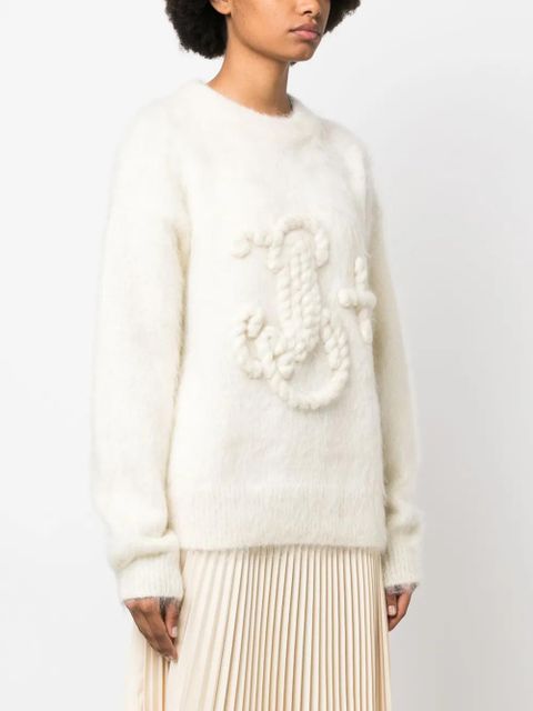Jil Sander logo-embroidered chunky-knit jumper - White